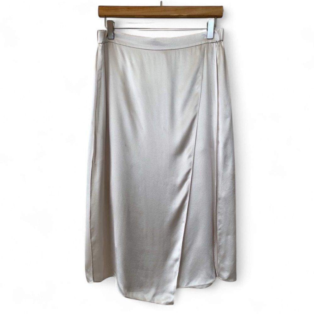 Vince Drape Panel Silk Midi Skirt in Sandstone Size M - Picture 2 of 10